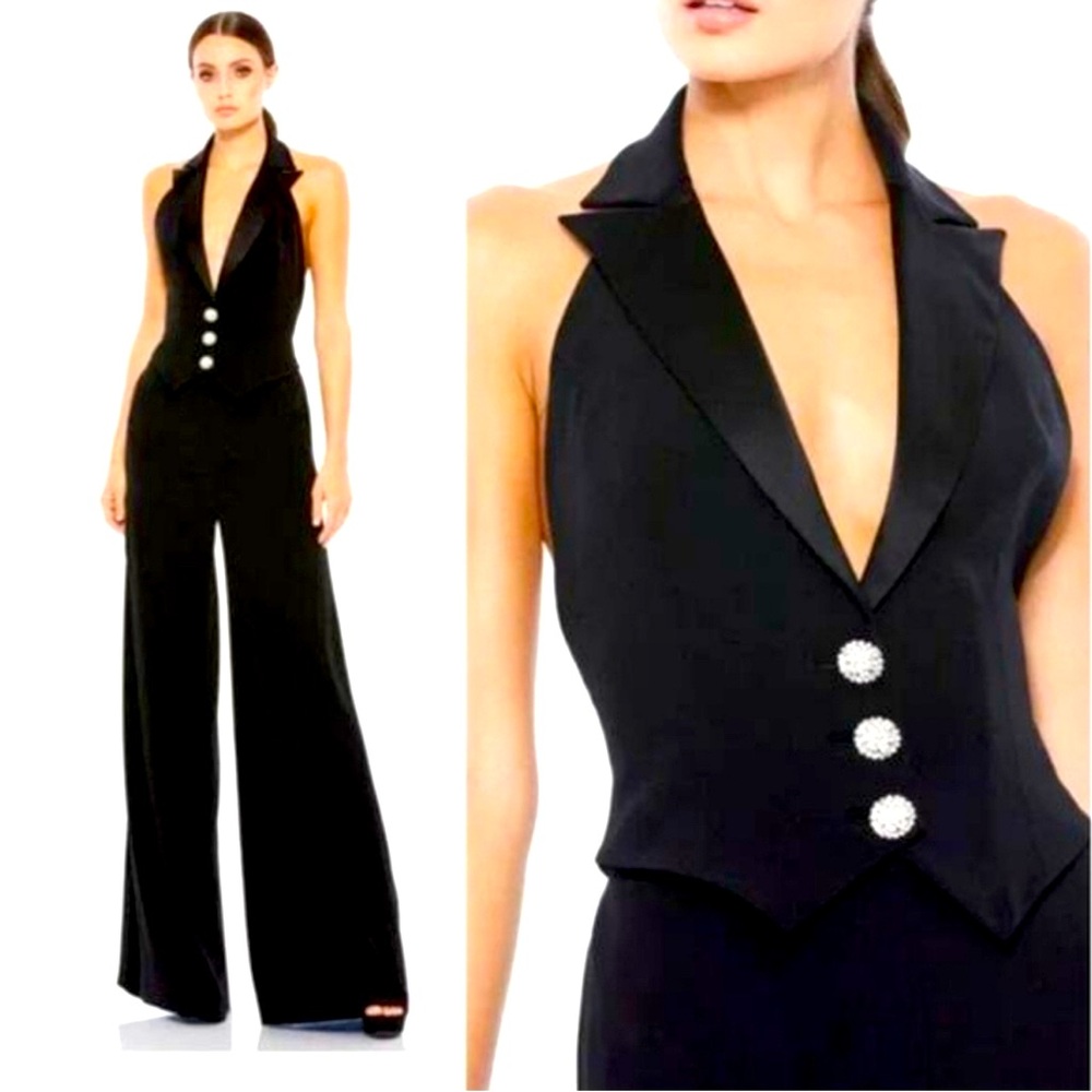Ienna for Mac Duggal Black Tuxedo Halter Jumpsuit SZ 10 NWT